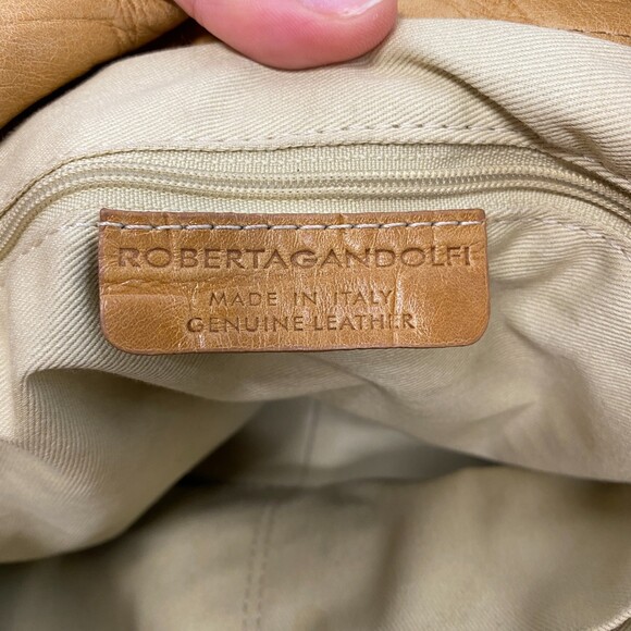 Roberta Gandolfi Italy Womens Tan Leather Braided Handle Large Tote Handbag - Picture 6 of 9